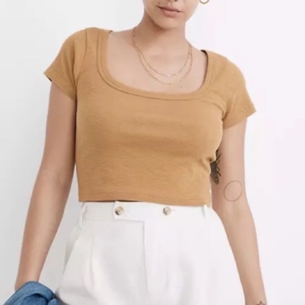 Madewell Westville Crop Tee Caramel Brown XXL NF473
